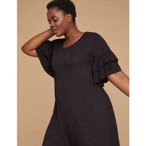 Lane Bryant Womens Ruffle-Sleeve Knit Swing Dress 14/16 Pitch Black